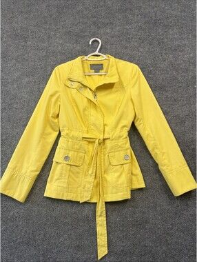Woman Ann Taylor Yellow Gold Trench Style Lightweight Belted Raincoat XS *flaws